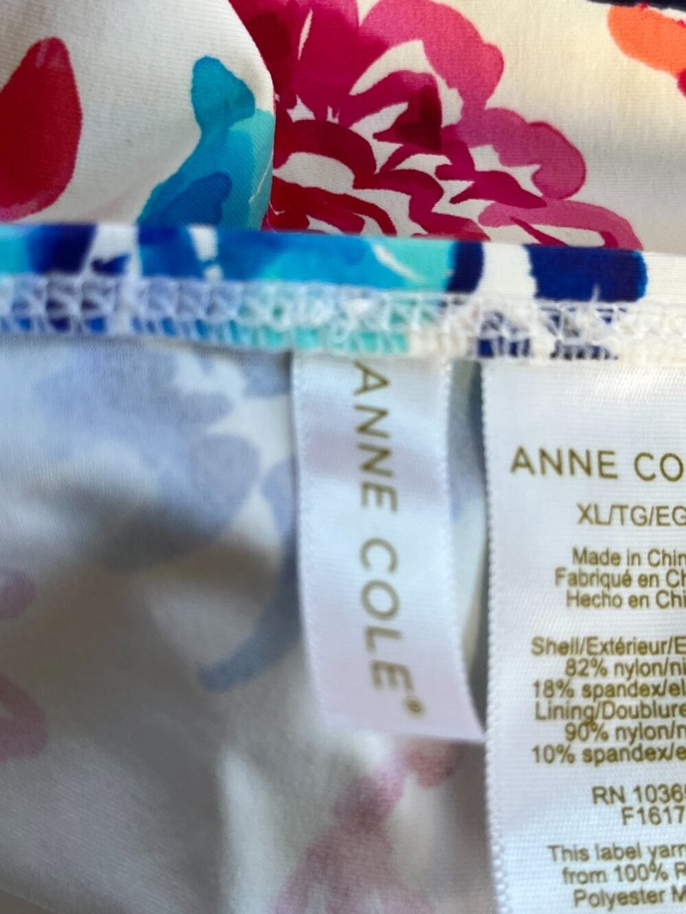 Anne Cole Strapless Twist Front Floral Tankini Swim Top XL - Picture 7 of 7